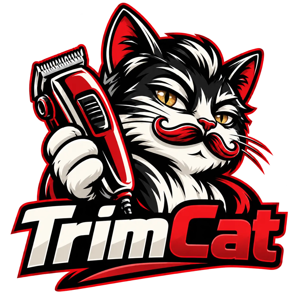 Логотип TrimCat — кіт із машинкою для стрижки